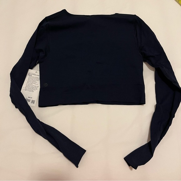 Lululemon Ebb to Street Long Sleeve True Navy Ribbed cropped size 10 NWT sports - Picture 5 of 16